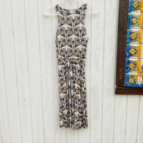 IODICE Brazilian Silky Halter Dress Geometric Tan White Black  Size Small  EUC - Picture 4 of 8